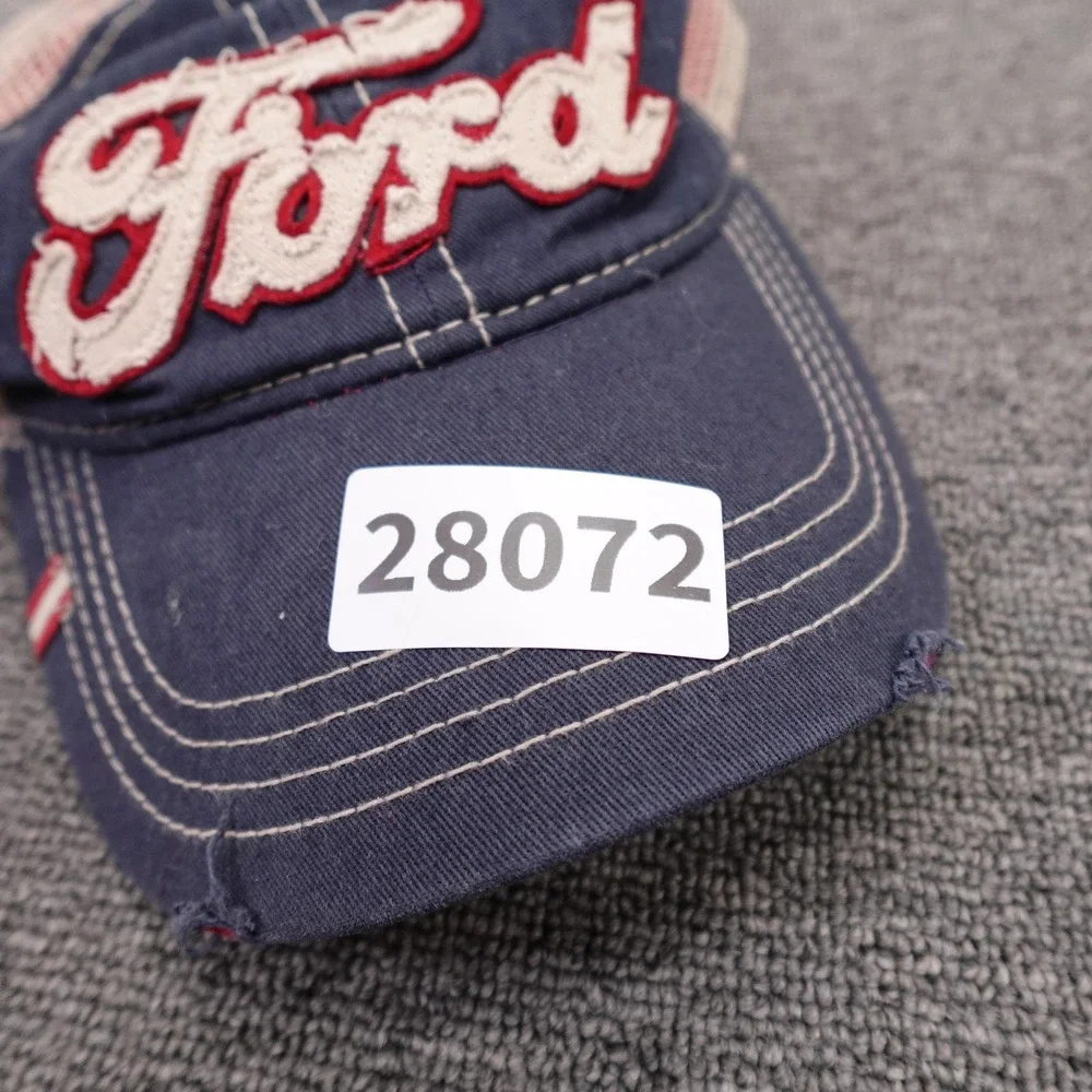 Ford Hat Cap Snap Back Mens One Size Blue Mesh Trucker Distressed Baseball Logo